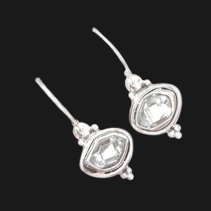 STRIKING NATURAL HERKIMER DIAMOND SOLID STERLING SILVER DANGLING EARRINGS