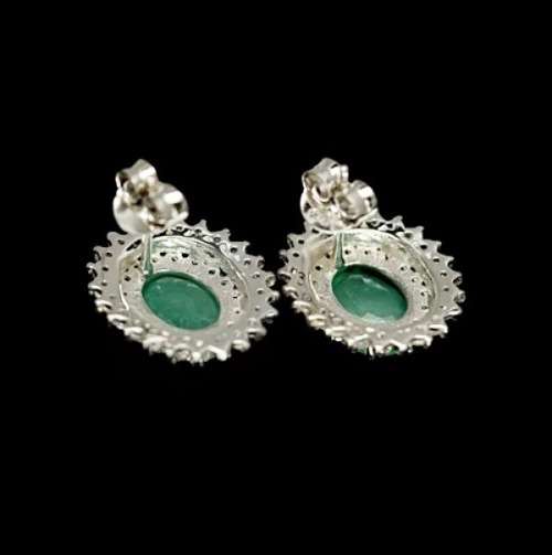 BREATHTAKING AAA NATURAL ZAMBIAN EMERALD, WHITE CZ SOLID .925 STERLING SILVER EARRINGS