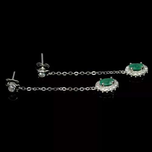 Breathtaking AAA Natural Zambian Emerald, White CZ Solid .925 Sterling Silver Earrings