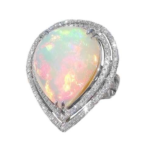 WHITE FIRE OPAL GEMSTONE .925 STERLING FASHION RING SIZE 8