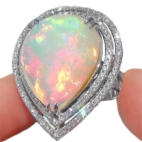 WHITE FIRE OPAL GEMSTONE .925 STERLING FASHION RING SIZE 8