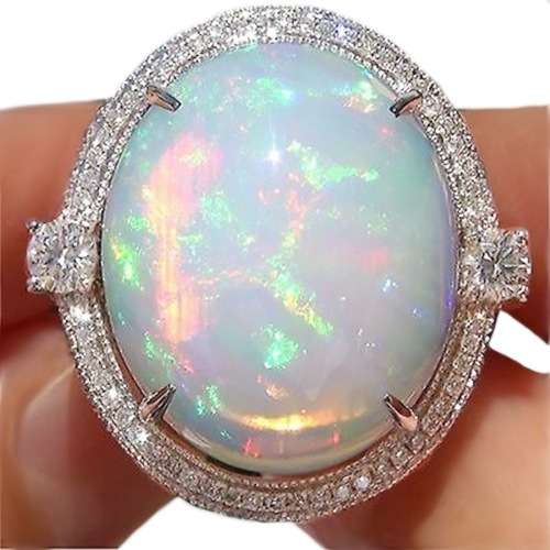 WHITE FIRE OPAL GEMSTONE .925 STERLING FASHION RING SIZE 7