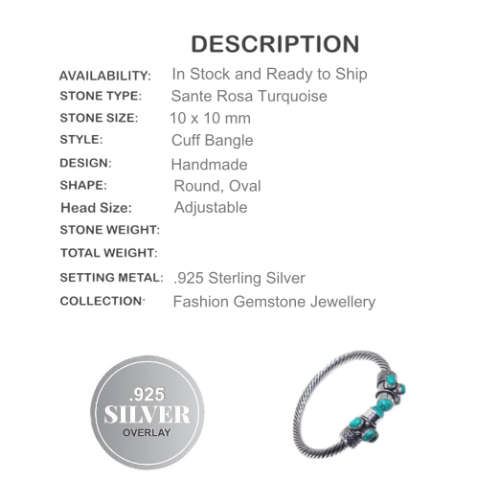 SANTE ROSA TURQUOISE GEMSTONE .925 SILVER CUFF BANGLE