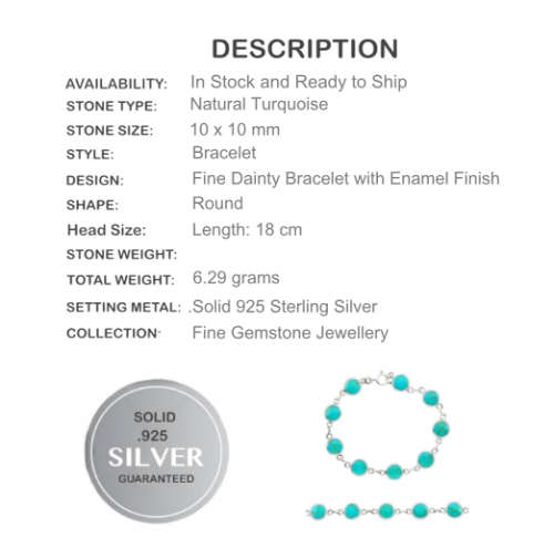 Fine Turquoise Enamel Gemstone .925 Silver Bracelet