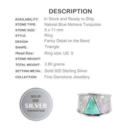 NATURAL MOHAVE TURQUOISE GEMSTONE  SOLID .925 STERLING SILVER RING 9