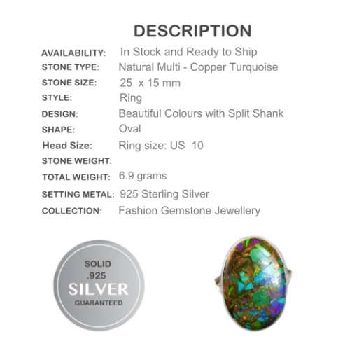 Natural  Multi - Copper Turquoise Solid .925 Sterling Silver Ring size 8.5