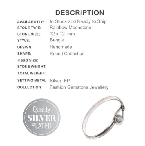 BREATHTAKING NATURAL RAINBOW MOONSTONE GEMSTONE  SILVER BANGLE