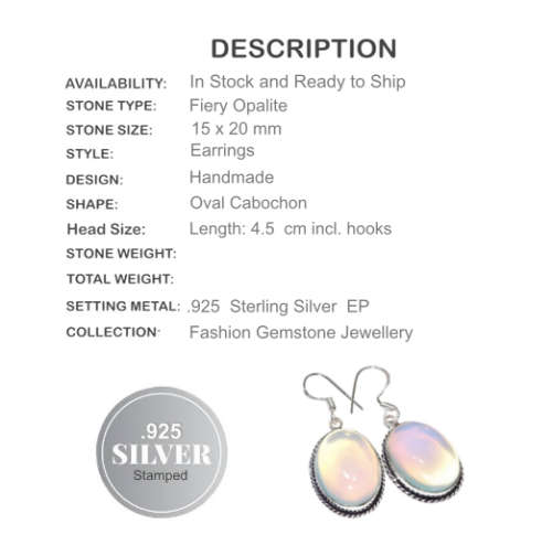 STUNNING LONG DANGLING OPALITE .925 STERLING SILVER EARRINGS