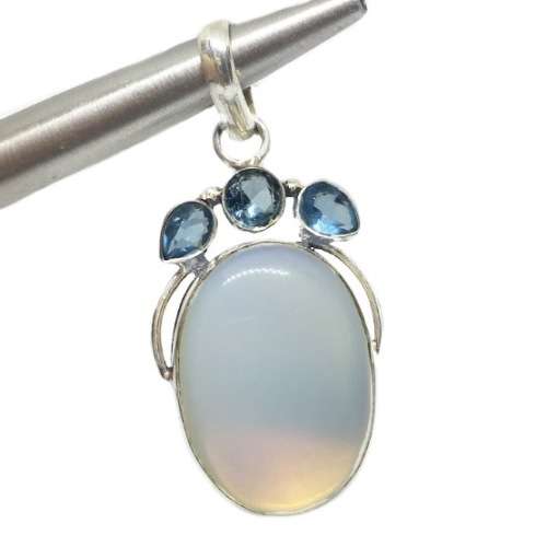 Gorgeous Opalite, Blue Topaz Gemstone .925 Silver Pendant and Earrings Set