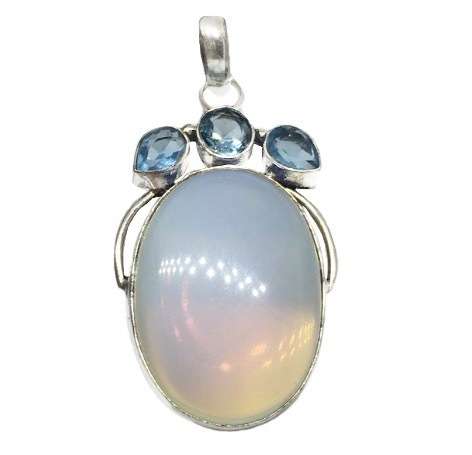 Gorgeous Opalite, Blue Topaz Gemstone .925 Silver Pendant and Earrings Set