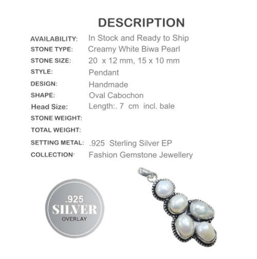 PRETTY BIWA PEARL GEMSTONE . 925 SILVER PENDANT