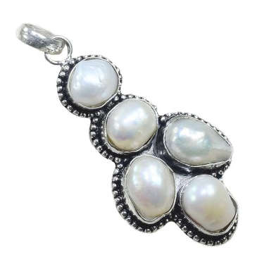 PRETTY BIWA PEARL GEMSTONE . 925 SILVER PENDANT