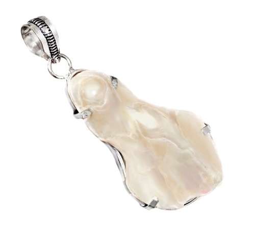 NATURAL BIWA PEARL GEMSTONE . 925 SILVER PENDANT