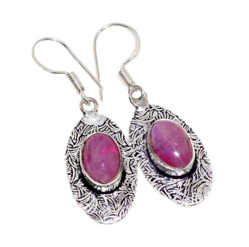 PINK RAINBOW MOONSTONE GEMSTONE SILVER PLATED EARRINGS