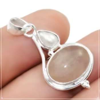 Natural Rose Quartz, and White Pearl set in Solid .925 Sterling Silver Dainty Pendant