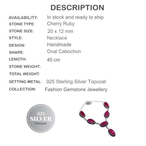 Cherry Ruby Gemstone .925 Sterling Silver Necklace