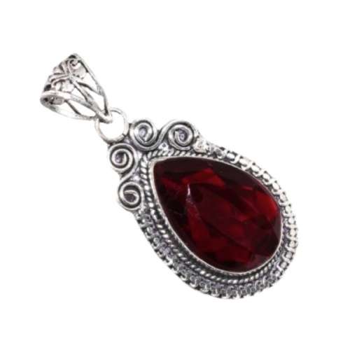 MOZAMBIQUE GARNET SOLID .925  STERLING SILVER  PENDANT