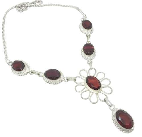 GARNET GEMSTONE .925  STERLING SILVER NECKLACE