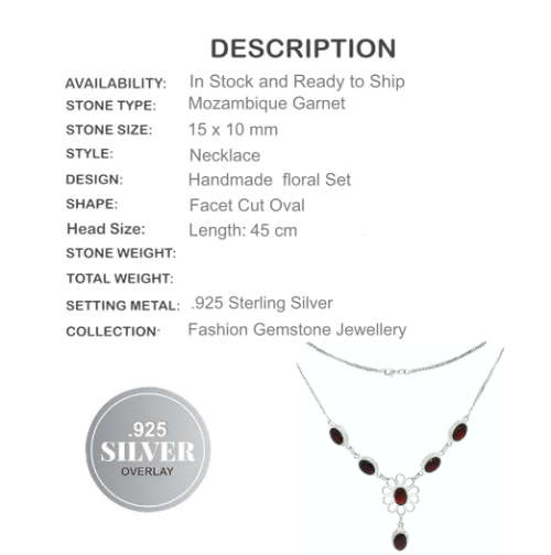 GARNET GEMSTONE .925  STERLING SILVER NECKLACE