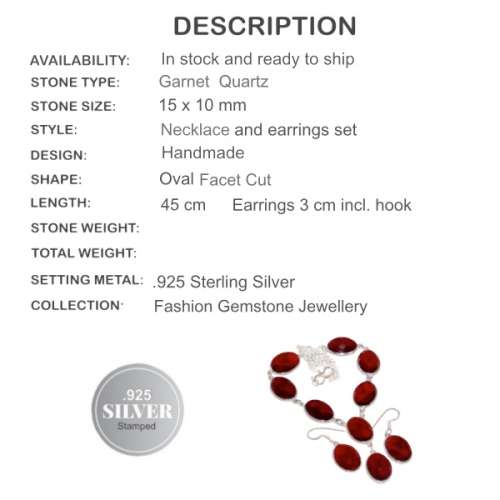 Garnet Gemstone .925 Sterling Silver Necklace and Earrings Set
