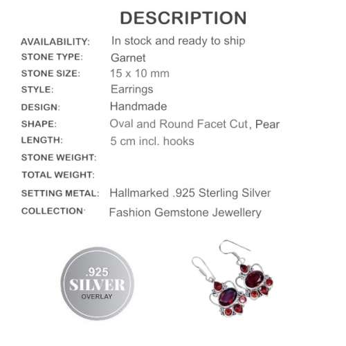 EXOTIC GARNET GEMSTONE .925  STERLING SILVER  EARRINGS