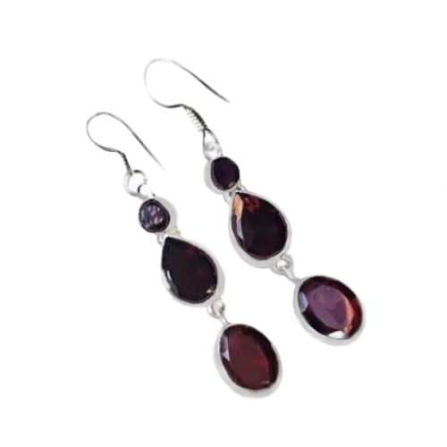 DEEP RED GARNET OVAL & PEAR GEMSTONE .925  STERLING SILVER  EARRINGS