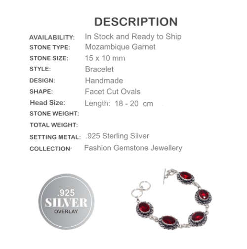Fire Red Garnet Gemstone .925 Sterling Silver Bracelet