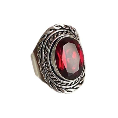 Garnet Oval Gemstone .925 Sterling Silver Ring Size US 7