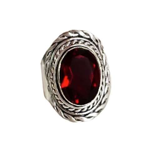 Garnet Oval Gemstone .925 Sterling Silver Ring Size US 7
