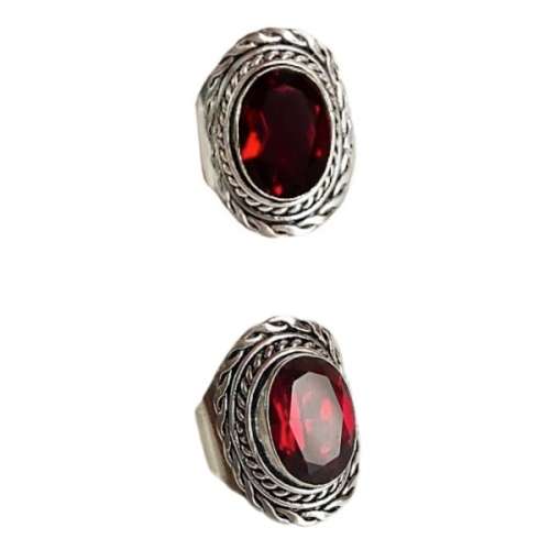 Garnet Oval Gemstone .925 Sterling Silver Ring Size US 7