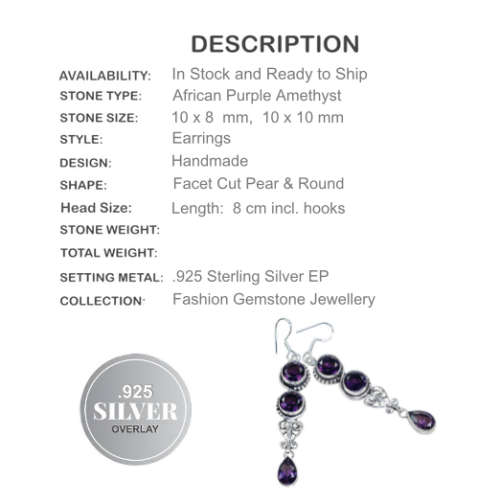 Enchanting Purple Amethyst Dangle .925 Silver Earrings