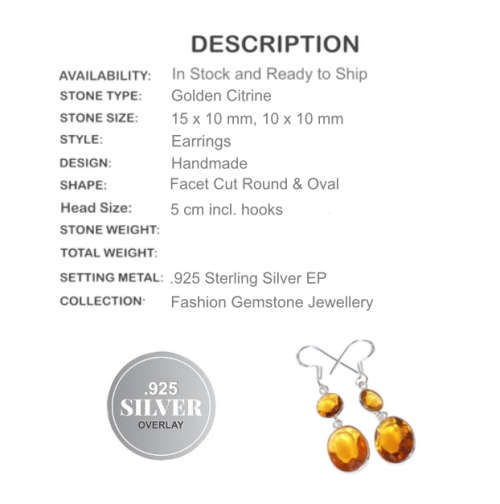 STUNNING FACETED CITRINE GEMSTONE .925  SILVER EARRINGS