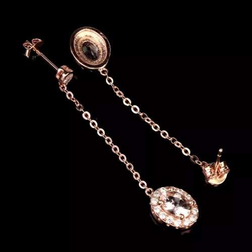 DELUXE ROSE GOLD  NATURAL MORGANITE WHITE CUBIC ZIRCONIA  .SOLID 925 STERLING SILVER  EARRINGS