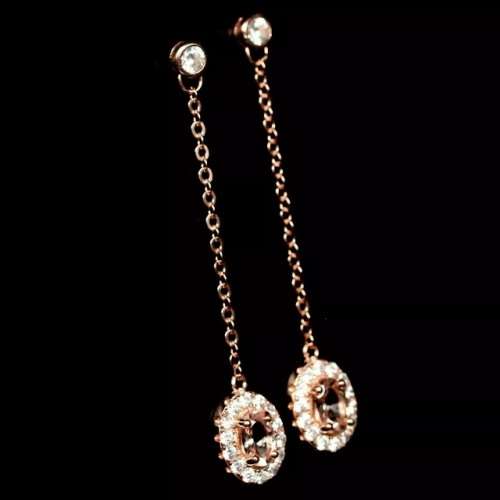 DELUXE ROSE GOLD  NATURAL MORGANITE WHITE CUBIC ZIRCONIA  .SOLID 925 STERLING SILVER  EARRINGS
