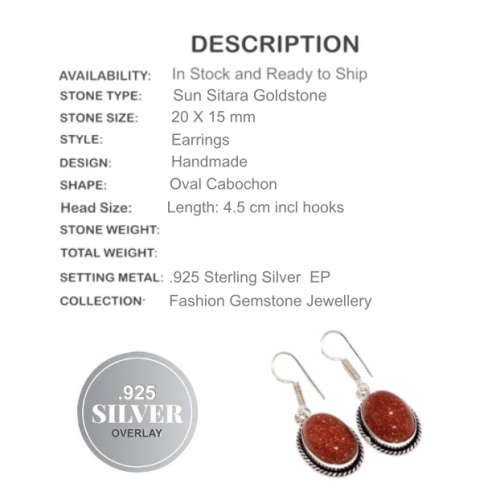 SHIMMERY COPPER BROWN SUN SITARA GOLDSTONE, .925 SILVER EARRINGS