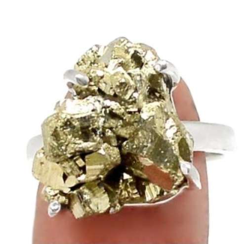 Peruvian Natural Golden Pyrite Solid .925 Sterling Silver Ring Size 8 or Q