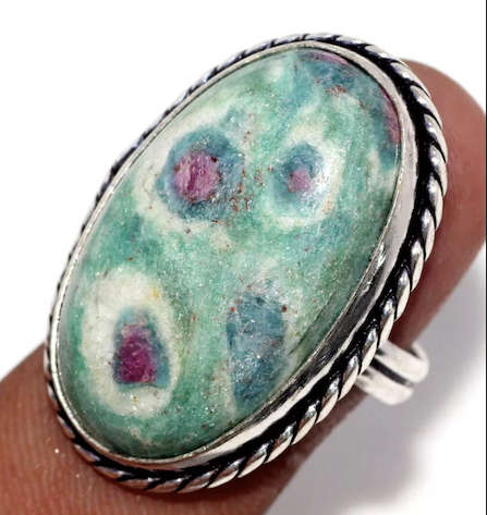 Natural Ruby in Fuchsite 925 Sterling Silver Ring Size US 8 or Q