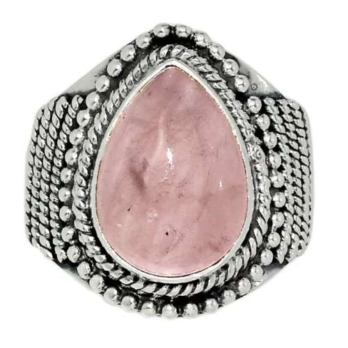 Natural Rose Quartz Pear Shape Gemstone in Solid .925 Sterling Silver Ring Size 9 or R1/2