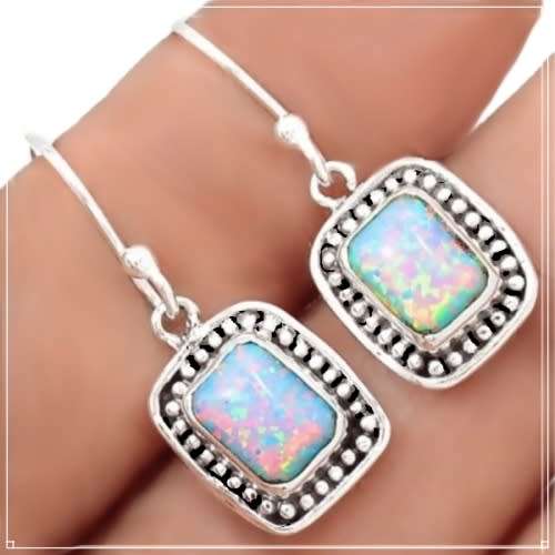 One of a Kind Pale Blue Fire Opal Solid .925 Sterling Silver Earrings
