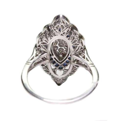 Vintage Art Deco White, Blue Sapphire Fashion  .925 Silver Filled Ring Size US 9 / UK R1/2