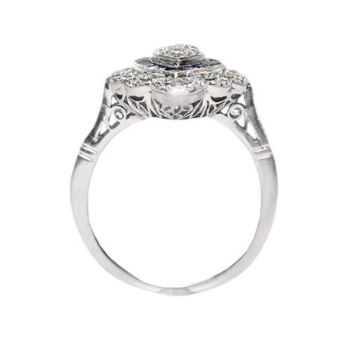 Vintage Art Deco White, Blue Sapphire Fashion  .925 Silver Filled Ring Size US 9 / UK R1/2