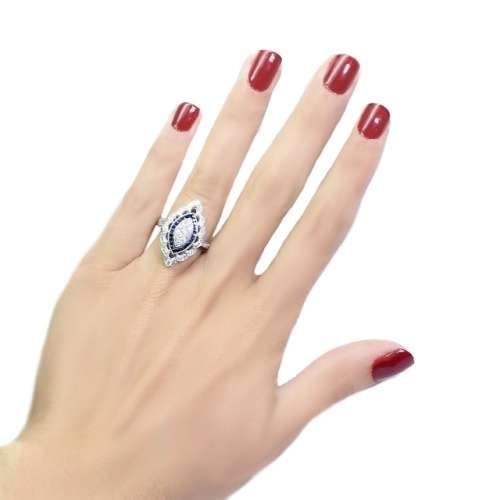 Vintage Art Deco White, Blue Sapphire Fashion  .925 Silver Filled Ring Size US 9 / UK R1/2