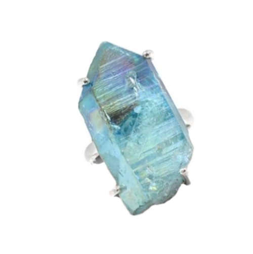 LOVELY AQUA AURA QUARTZ GEMSTONE SOLID .925 STERLING SILVER  RING SIZE 8
