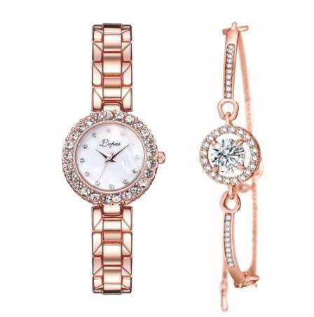 Womens Luxury Brand Quartz Watch and Bracelet Set with Sparkly Crystal Accents