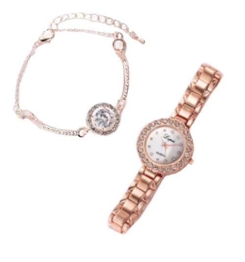 Womens Luxury Brand Quartz Watch and Bracelet Set with Sparkly Crystal Accents