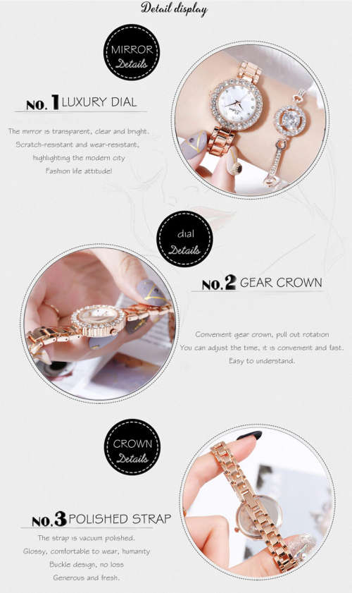 Womens Luxury Brand Quartz Watch and Bracelet Set with Sparkly Crystal Accents