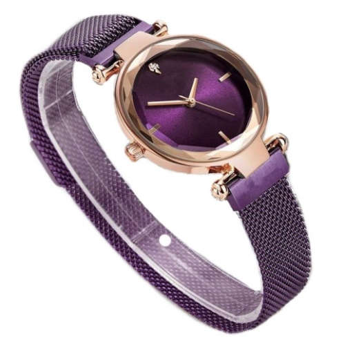 Women's Relogio Feminino Magnetic Watch Strap Wristwatches in Rose Gold and Deep Purple