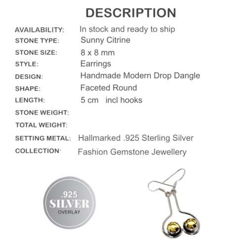 Faceted Citrine Gemstone .925  Silver Earrings