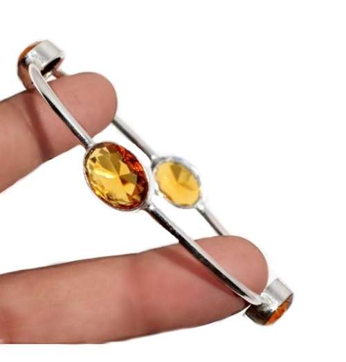 HANDMADE FACETED GOLDEN CITRINE GEMSTONE .925  SILVER BANGLE