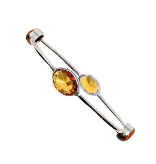HANDMADE FACETED GOLDEN CITRINE GEMSTONE .925  SILVER BANGLE